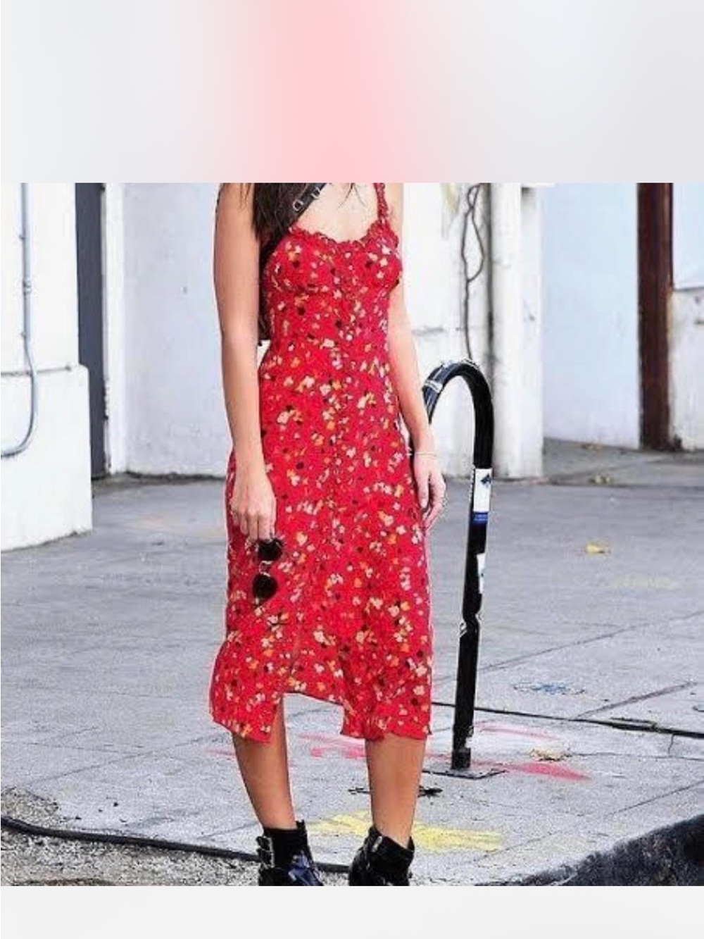 Red Floral Slip Midi Dress - Women's Summer Dress